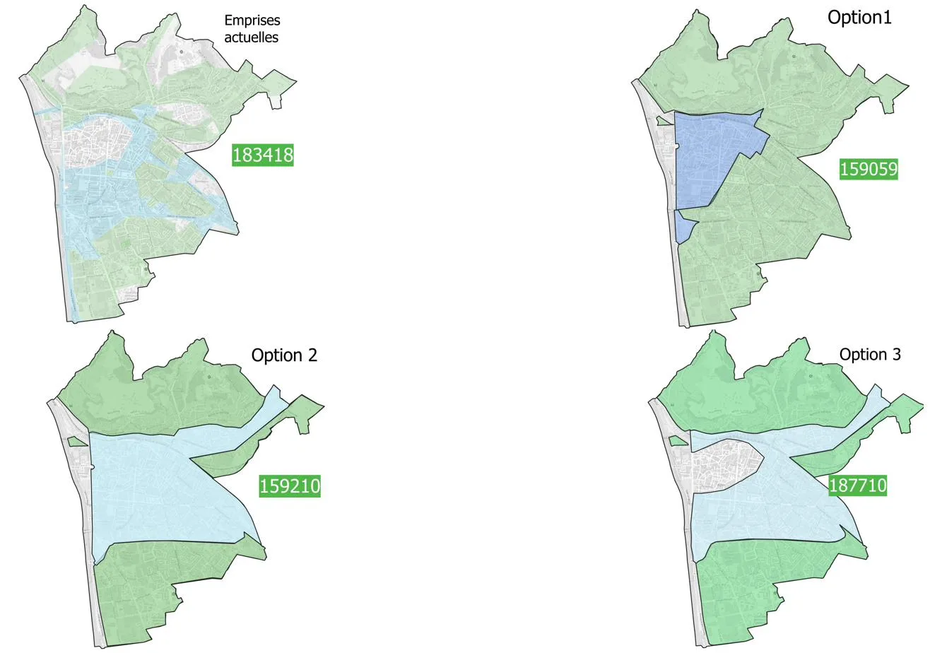 Comparaison cartographique des quatre emprises d'extinction avec leur chiffrage annuel
